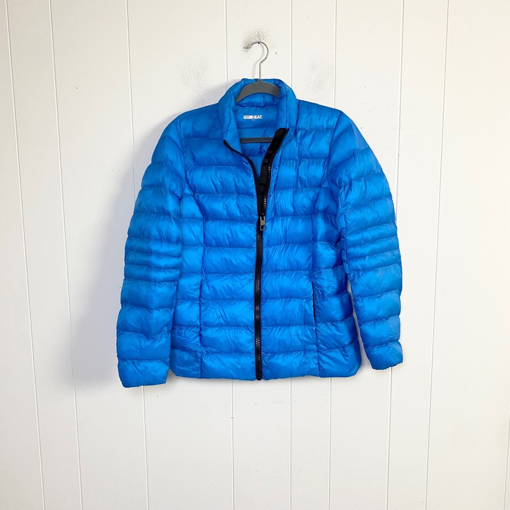 32 Degrees Heat Blue Quilted Full Zip Puffer Jacket Size Small Fall Winter